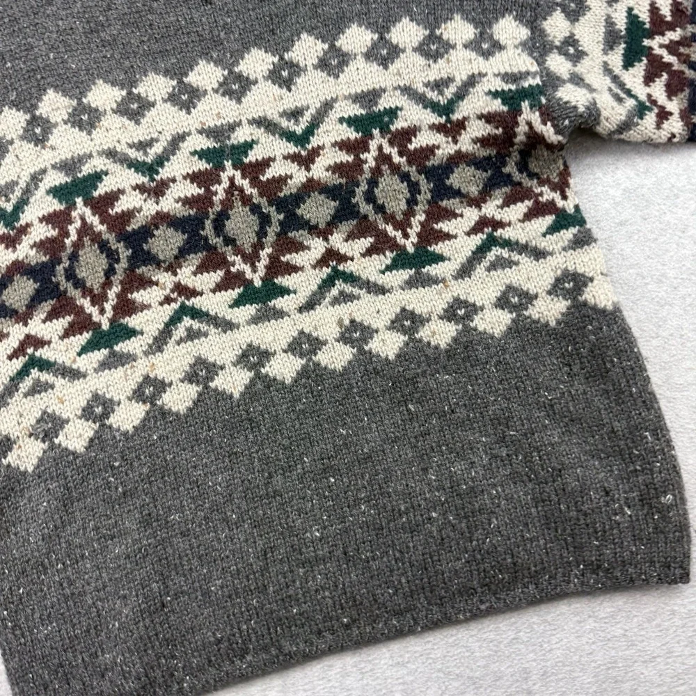 Vintage Abercrombie Fitch Wool Sweater Large Aztec Nordic Grey Chunky Thick 90's